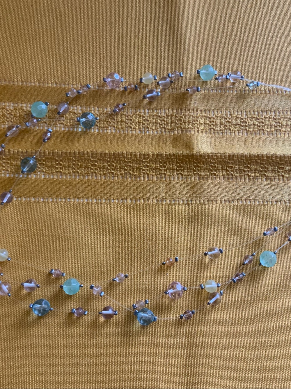 Vintage Multi Strand Floating Illusion Glass Bead Necklace Pastel Pink Seafoam